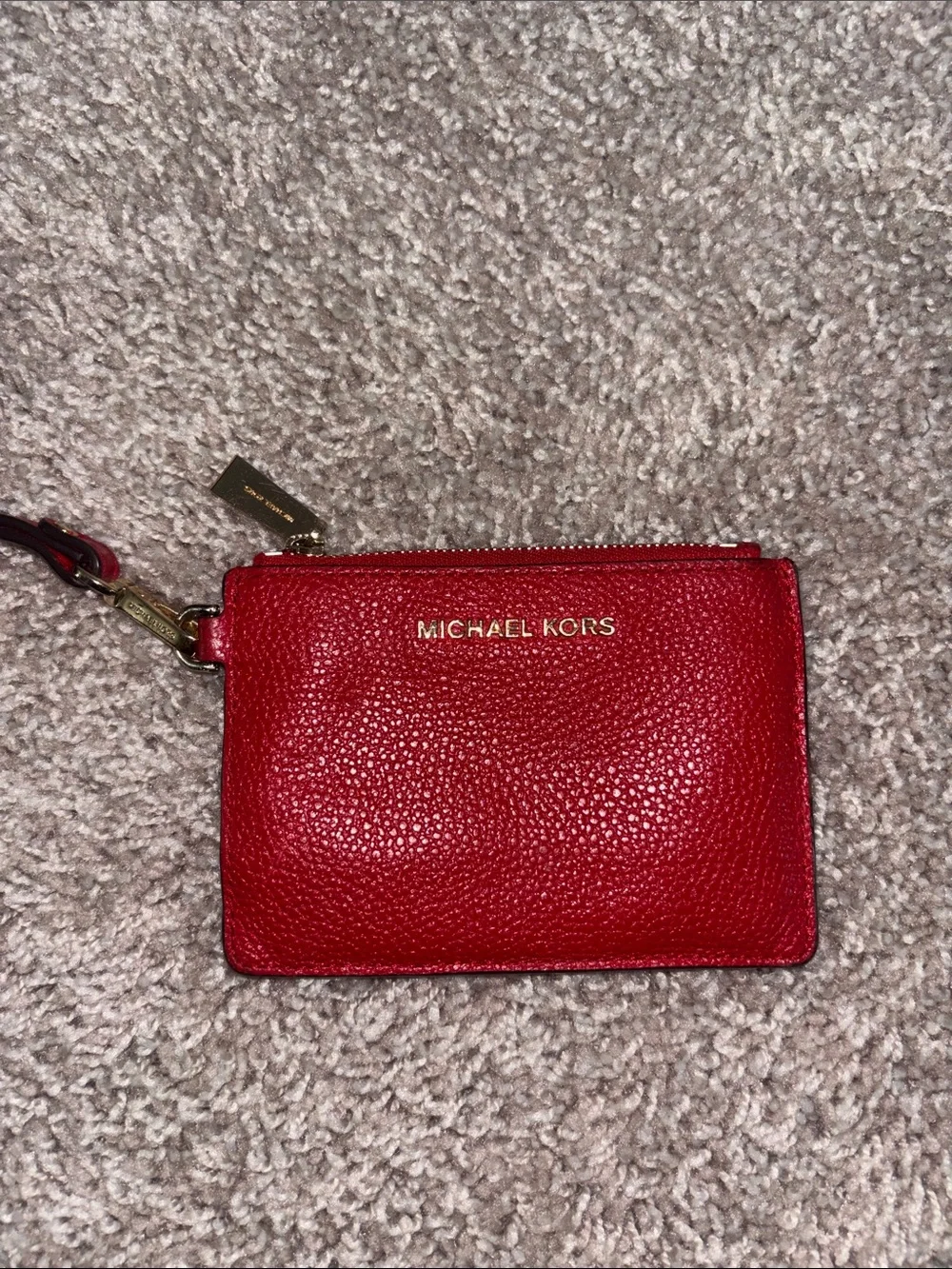 Michael Kors Red Pebbled Leather Zip Card Pouch with Wristlet